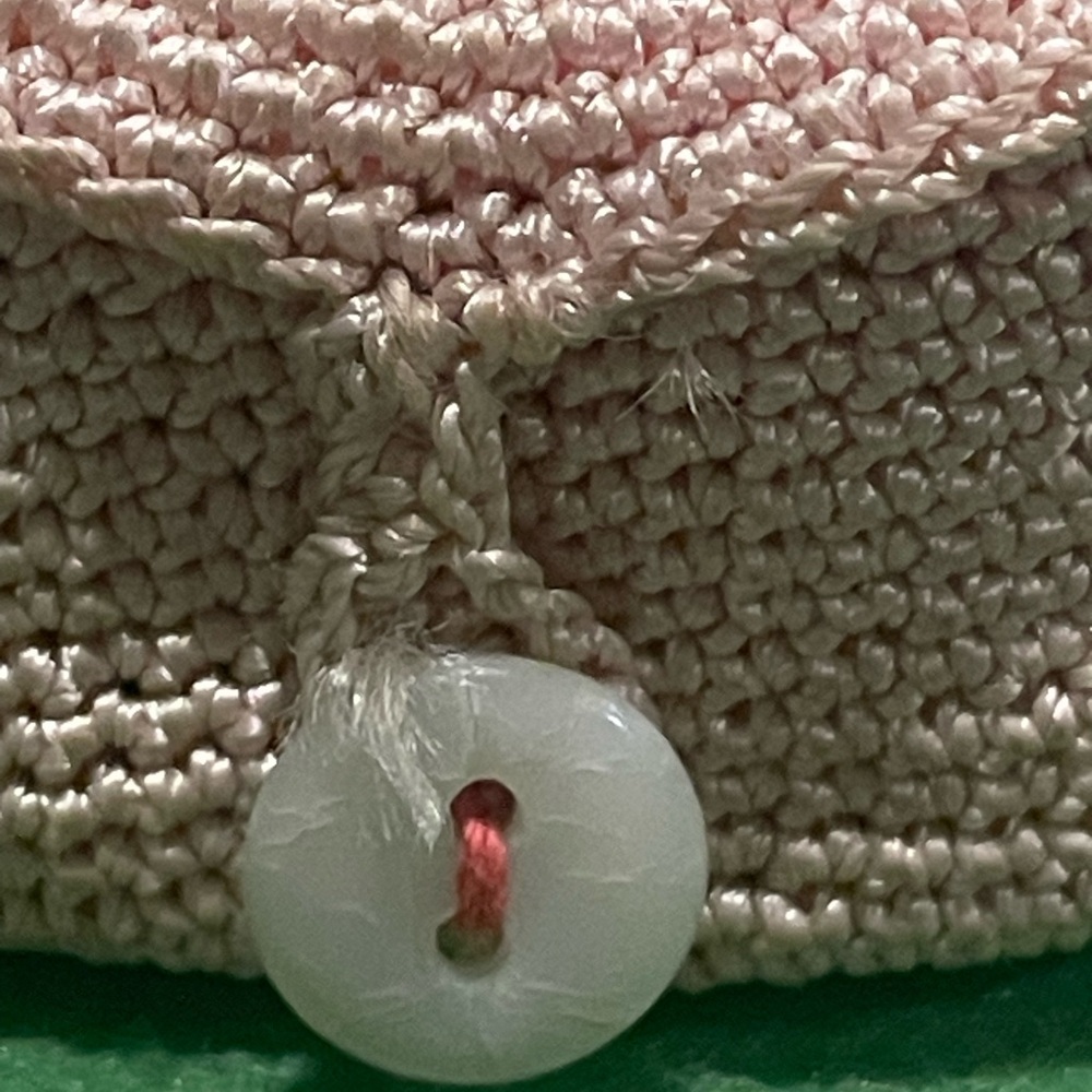 Handmade Vintage 40’s-50’s Pink Crocheted Basket w/ Thread Rolls - Picture 3 of 8